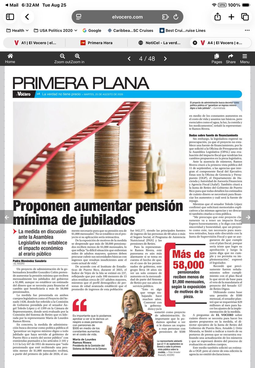 DAVILACOLON's tweet photo. Este proyecto es una engañifa y juega con las esperanzas de los jubilados. Primero, costaría $400M y no identifica fuente de repago. Segundo,viola acuerdo con retirados del ajuste de deuda que prohibe aumentos hasta 2035. Tercero, no será aprobado por la Junta. Lourdes Ramos promete villas y castillas con tal de ganarse unos votitos. La demagogia populista en acción.