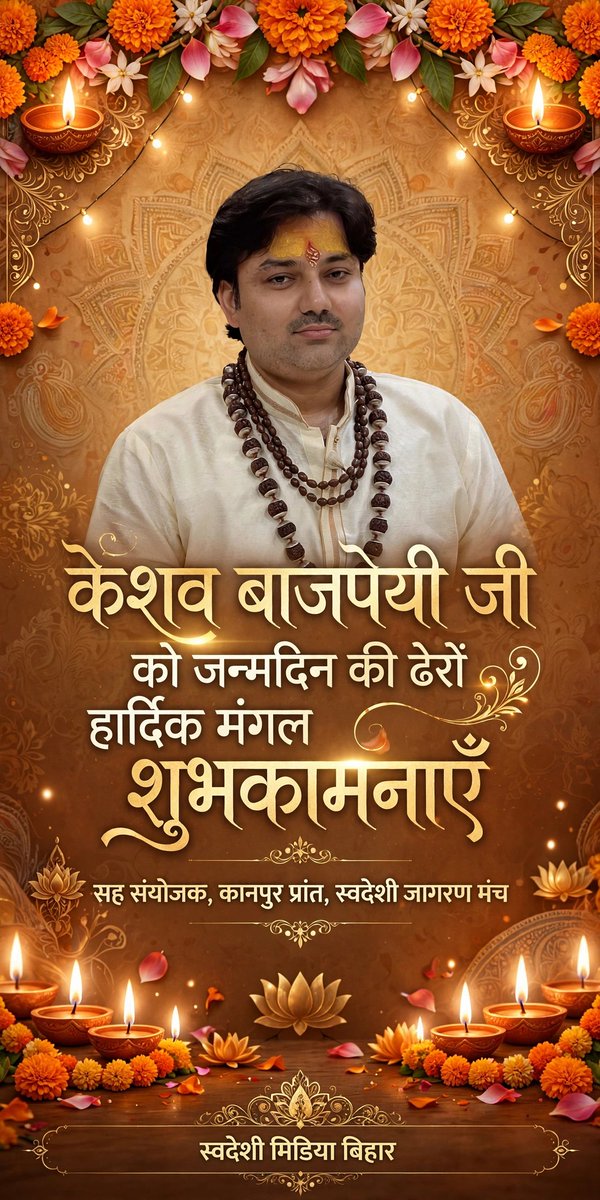 SwadeshimediaBR's tweet photo. सह संयोजक, कानपुर प्रांत, स्वदेशी जागरण मंच एवं Former Vice-Chairman (CICASA-CIRC Of ICAI) आदरणीय केशव वाजपेयी जी को जन्मदिन की ढेरों हार्दिक मंगल शुभकामनाएँ!

ईश्वर आपको उत्तम स्वास्थ्य, दीर्घायु एवं राष्ट्र सेवा में निरंतर सफलता प्रदान करें।
@keshavbajpai @Swadeshi_Media https://t.co/V47u3HpBWT