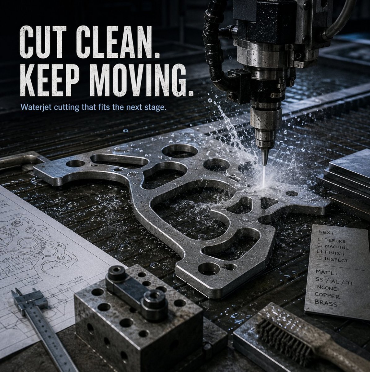 PRVEngineering's tweet photo. Waterjet cutting isn’t just about shape.
No heat-affected zone. Complex profiles. Wide material choice. And if the job needs machining, fabrication or finishing afterwards, PRV can keep it moving.
Send us your drawing or DXF.
#WaterjetCutting #UKManufacturing https://t.co/vT8TgTgSYr