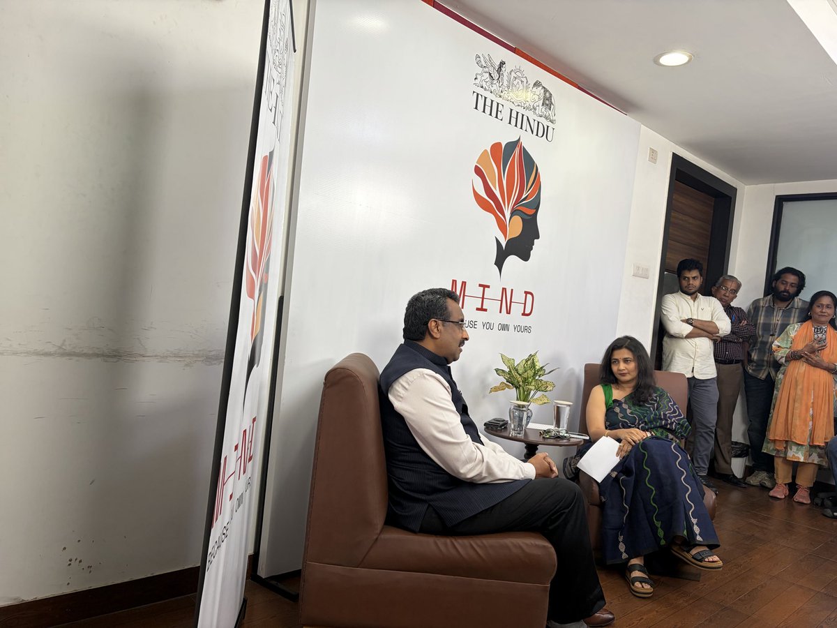 vijaita's tweet photo. Newly appointed National Vice President of the Bharatiya Janata Party, Ram Madhav (@rammadhav_ ) at The Hindu Mind today. He says in ten-years BJP has grown and grown bigger. 
In conversation with @nistula https://t.co/6zBMgA3zJ8