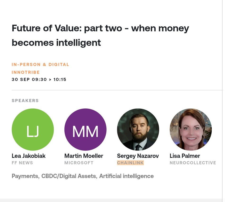 NicoLINKI's tweet photo. Chainlink at #Sibos 🔥

@SergeyNazarov + Ryan Lovell on stage talking intelligent money, AI-resilient payments &amp; the future of value.  

The infrastructure is going mainstream.

https://t.co/gJgOUL7OPv

$LINK 🚀 https://t.co/i7BN03s7lG