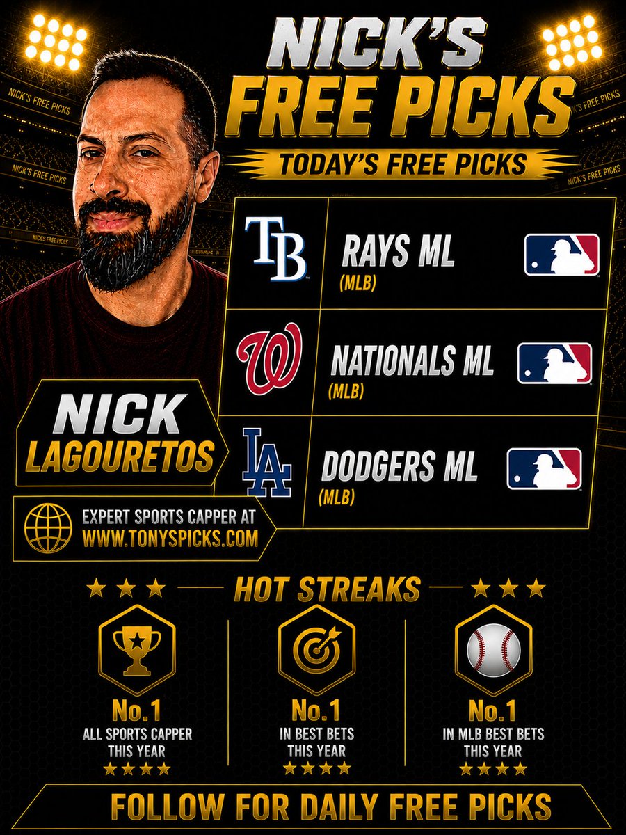 FreePickNick's tweet photo. 3 Free MLB Picks for Tuesday, August 25
No.1 All Sports Capper & No.1 in Best Bets this year
Best bets & long-term packages in my capper page: https://t.co/f9YM27EhR0
#FreePicks #BettingTips #freepicksdaily #betting #sportsbetting #fyp #fy #fyou #fyoupage #4u #4you https://t.co/gVIPEp1ZHc