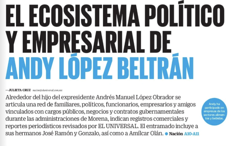 JJDiazMachuca's tweet photo. Buen día 😊☕

🚨 EL PRÍNCIPE ANDY NO ESTÁ MUERTO: EL DUEÑO DE LA 4T SIGUE VIVO… Y SU ECOSISTEMA POLÍTICO Y EMPRESARIAL SIGUE CRECIENDO

Estos fueron los grandes negocios que heredó López Obrador a sus hijos con solo 200 pesos en la cartera. 😂🍿

Hoy, alrededor de Andy López Beltrán aparece un ecosistema de:

FAMILIARES + POLÍTICOS + FUNCIONARIOS + EMPRESARIOS + AMIGOS + NEGOCIOS + CONTRATOS GUBERNAMENTALES.

Y cuando empiezas a conectar los puntos, la cosa se pone buena.

💰 EL AMIGO Y LOS CONTRATOS

Jorge Amílcar Olán Aparicio, amigo de los hermanos López Beltrán.

Romedic, una de sus empresas, obtuvo más de 490 MILLONES DE PESOS en contratos entre 2020 y 2022 financiados con recursos del extinto Insabi.

Olán también ha sido relacionado en investigaciones periodísticas con negocios de balasto para el Tren Maya y proyectos del Corredor Interoceánico.

Además, desde 2018 renta un inmueble en Tabasco al Poder Judicial de la Federación, con contratos millonarios.

🏛️ LOS AMIGOS EN EL PODER

El mapa alcanza áreas bastante interesantes del gobierno:

Daniel Asaf Manjarrez, exjefe de la Ayudantía de López Obrador y actual diputado federal.

Antonio Martínez Dagnino, jefe del SAT.

Juan Pablo de Botton, secretario de Administración y Finanzas de la CDMX.

Alex Tonatiuh Márquez, exdirector general de Investigación Aduanera.

Carlos Torres Rosas, al frente de Nacional Financiera.

Y Alejandro Calderón Alipi, quien estuvo en el Insabi durante los años en que se otorgaron contratos a Romedic.

¡Caray con el ecosistema! 🍿

👀 Y EL PRÍNCIPE TAMBIÉN HACE NEGOCIOS

Andy aparece vinculado empresarialmente con Vinos Cósmicos y Finca Rocío.

Y en 2025 llegó Realesco, constituida para operar y administrar restaurantes y bares.

¿El detallito?

Fue creada apenas CINCO MESES después de que Andy asumiera como secretario de Organización de Morena (@PartidoMorenaMx).

Familia, partido, funcionarios, empresarios, amigos, negocios y contratos.

Todo alrededor del hijo del hombre que pasó años hablando contra el amiguismo, el influyentismo y la mezcla entre poder político y poder económico.

OJO: aparecer en este entramado no significa automáticamente haber cometido un delito.

Pero semejante ecosistema sí merece lupa, transparencia y muchas explicaciones.

Porque aquí ya no alcanza con repetir:

“NO SOMOS IGUALES”.

Ahora hay que explicar relaciones, negocios y contratos.

De aquellos 200 pesos en la cartera…

a todo este ecosistema político y empresarial.

¡Qué manera de multiplicar la austeridad! 😂🍿