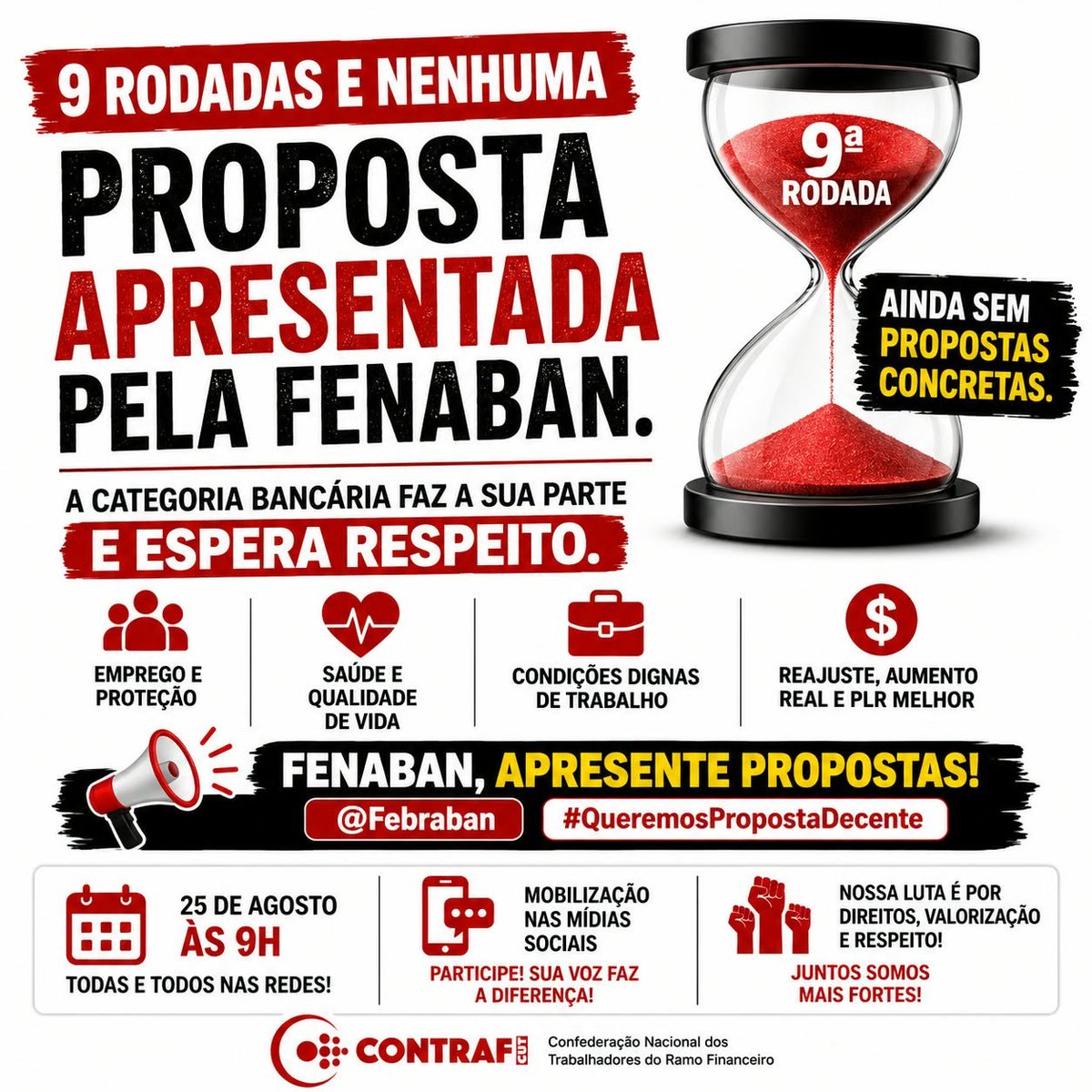 seebmacae's tweet photo. Nove rodadas de negociação e nenhuma proposta apresentada pela Fenaban. A categoria está fazendo a sua parte e espera respeito. Queremos avanços na remuneração, saúde, emprego e condições de trabalho. @Febraban #QueremosPropostaDecente https://t.co/FUZvKT3XzE