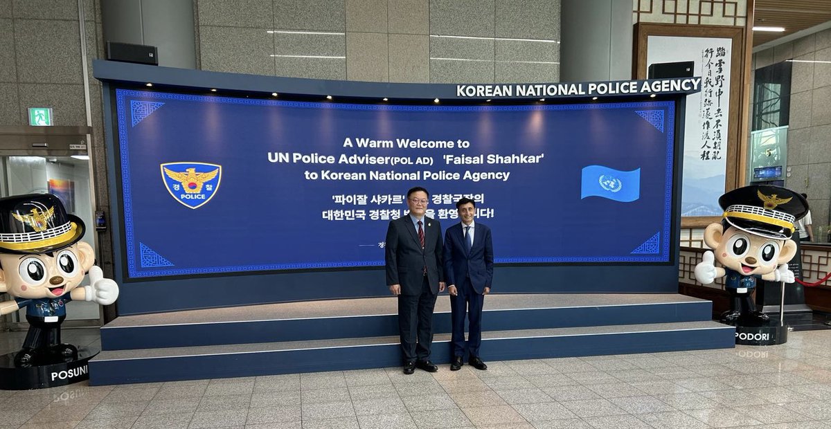 UNPOL_Chief's tweet photo. Productive discussions with the Korean National Police Agency on expanding our partnership, resuming Korean police deployments and increasing women’s participation in @UNPeacekeeping.

Strong police cooperation is essential to advancing peace and security.

#InvestInPeace https://t.co/b4xNgYCEDl