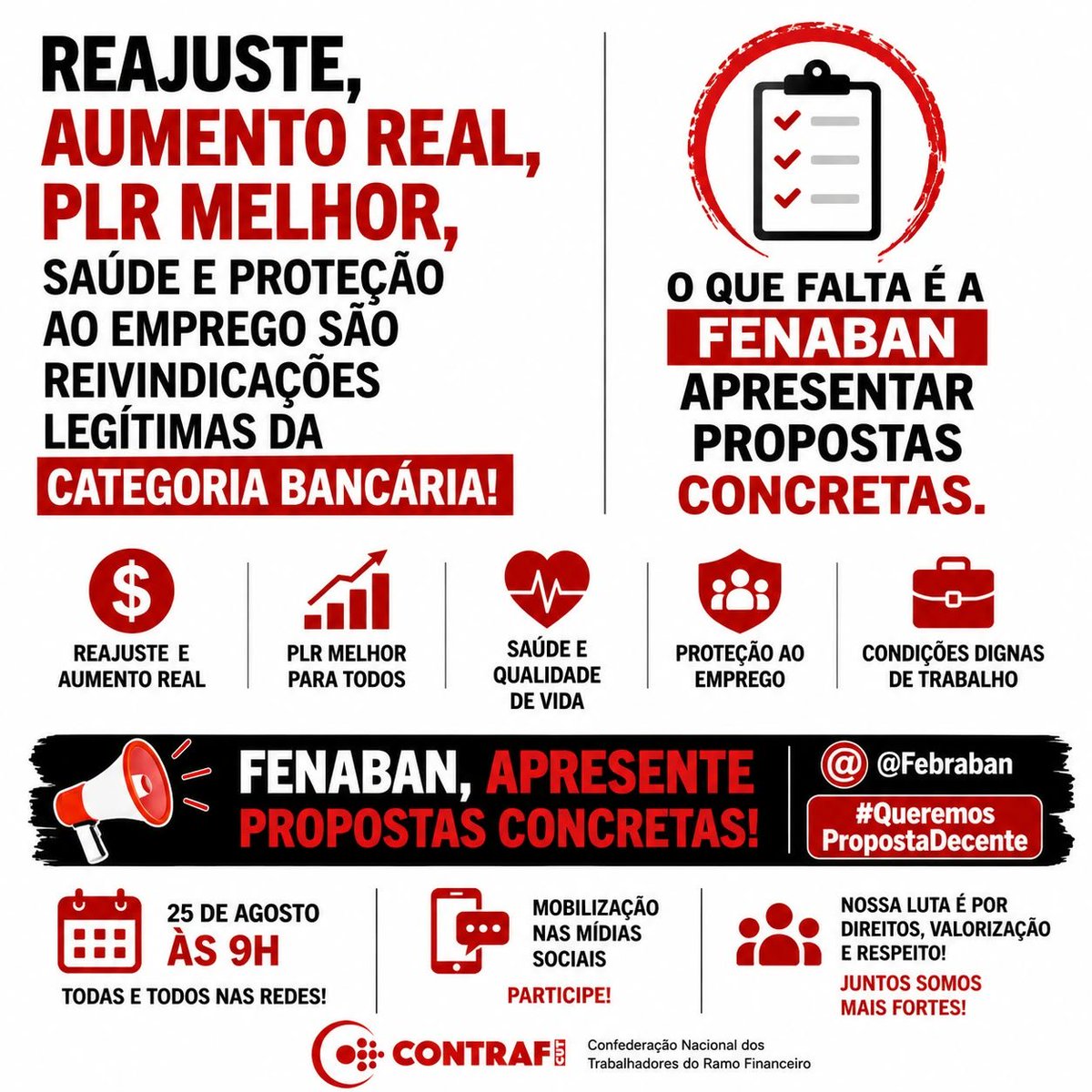 wendrel_minare's tweet photo. Reajuste, aumento real, PLR melhor, saúde e proteção ao emprego são reivindicações legítimas da categoria bancária. O que falta é a Fenaban apresentar propostas concretas para negociar. @Febraban #QueremosPropostaDecente https://t.co/mTBjQZrC4C