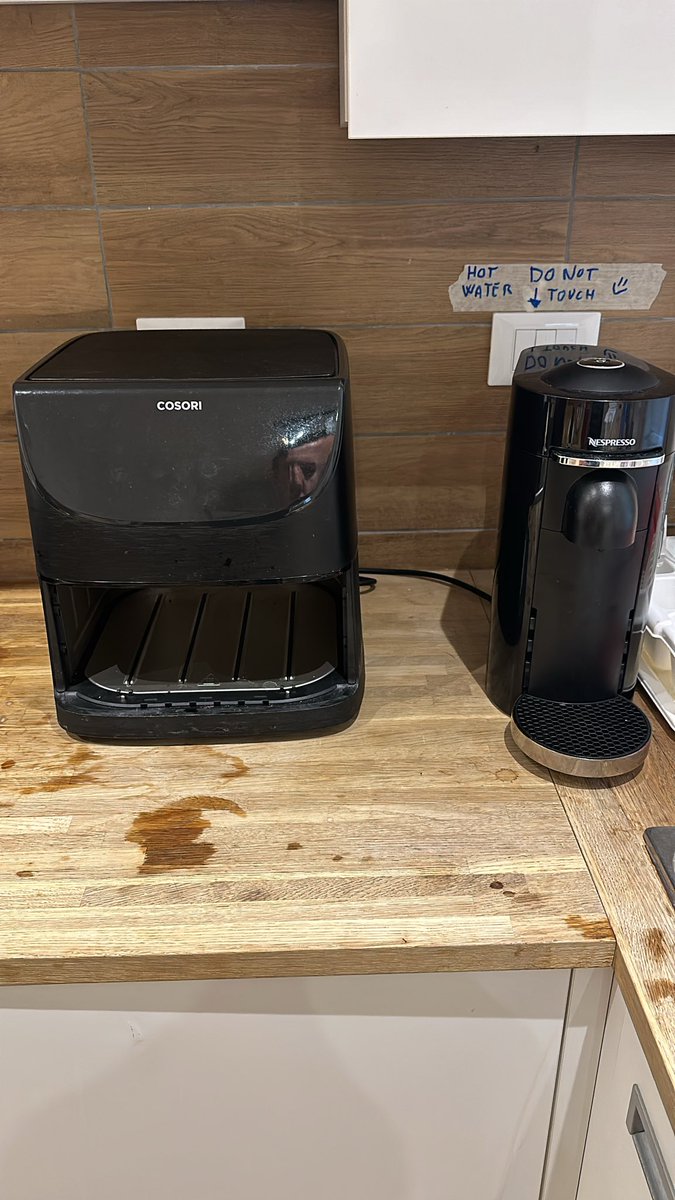 RusHughesX's tweet photo. @tomfgoodwin We started taking our own air fryer and nespresso machine when AirBnbing around EU (we usually spend a month driving around France, Italy and adjoining countries) to make things easier. https://t.co/RLiFHTgDS9