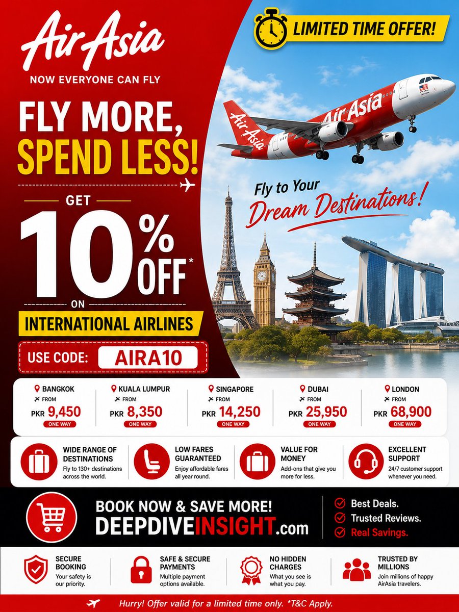 deepdiveingh's tweet photo. ✈️ AirAsia X — Fly farther for less! 🌏 Discover affordable long-haul flights and exciting destinations with AirAsia X.

🔗 https://t.co/ANrKvB98lK

#airasia #airasiax #travel #traveldeals #cheapflights #flightdeals #traveldeals2026 #travelvlog #budgettravel #wanderlust https://t.co/z2KYWlA84K