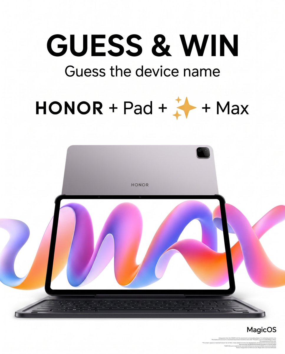 Honorarabia's tweet photo. Guess &amp; Win! 🎁
What's the missing word in our newest Pad's name?
Get it right for a chance to win the HONOR CHOICE Earbuds Clip or a 6-month iQIYI Premium VIP Membership!

How to enter:
1️⃣Follow @honorarabia
2️⃣Reply with your guess and mention @honorarabia
3️⃣Retweet this post https://t.co/I1VMWbH2Hv