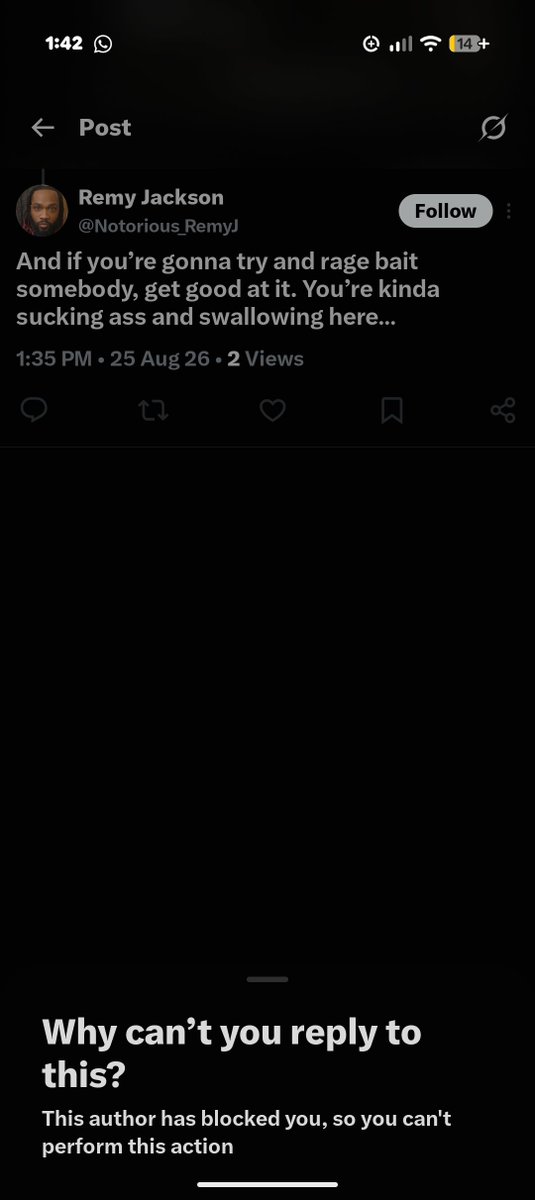 whoisruddy's tweet photo. I mean isn't this the definition of rage bait. I roasted you, you replied this and then blocked me before I could respond. Ohhh Remy. You have made my day sir. https://t.co/z91cKkYrTM