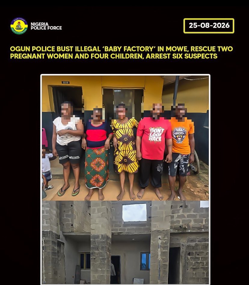 Pathfinder077's tweet photo. A new baby factory has just been busted in ogun state by the police. 

The criminals involved in those crimes are all ibos 

Their names are Glory ogbona, Magdalene Julius, Chidike egwuonwu, onyechu chidike and Stephen ogbona 

Ibos are not bringing any value to Yoruba land, all what they bring to Yoruba land is nothing but destruction.