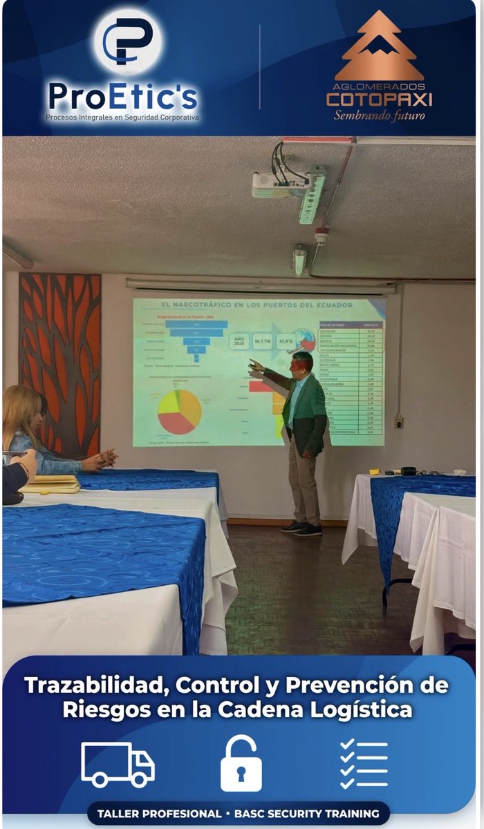 pcerda70's tweet photo. En 🌐#ProEtic’s tuvimos el honor de impartir la capacitación:

SEGURIDAD Y GESTIÓN DE RIESGOS EN EL TRANSPORTE Y LA CARGA

Dirigida a los asociados de *Aglomerados Cotopaxi, reforzando competencias clave para la cadena logística.

 ✅ Trabajamos por la #seguridadcorporativa https://t.co/BNqiUIn1Ag