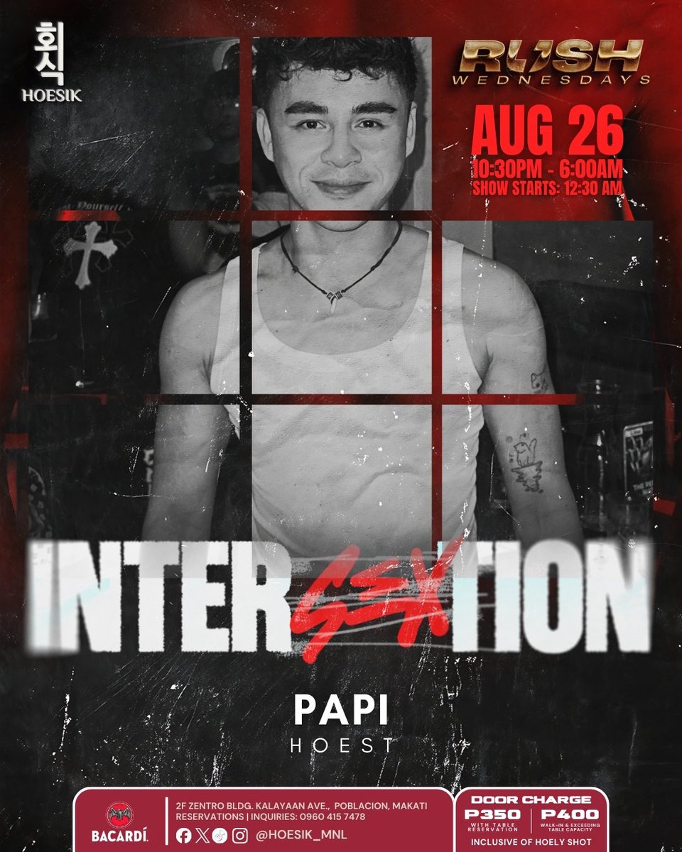 Rush_Wednesday's tweet photo. RUSH WED presents: INTERSEXTION

Rush Performers:

Mistress Khiendra • Kiari • Kieffy Nicole • Neenja • Rubia • Budalyn • Bambi • Gigi Ariola • Harold • RJ • Lance

💿 DJ Yam • DJ Khim
🎤 Dey XD

#RushWednesdays #HoesikMNL #HoesikIsHOEm #PoblaHOE  #PoblacionMakati https://t.co/dSKbnpgCn7