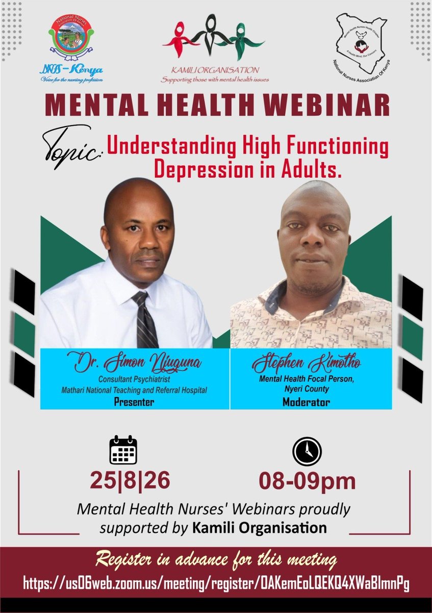 nnakenya's tweet photo. HAPPENING TODAY. 

Join us in partnership with the NNAK Mental Health Chapter for an important conversation on:

Understanding High-Functioning Depression in Adults

📅 Today, 25th August 2026
⏰ 8:00 PM EAT

Take a moment to learn, reflect and understand what high-functioning depression can look like.

Register here: https://t.co/86rnjM3znT

See you tonight.