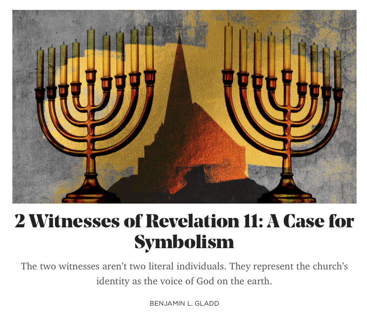 DrGladd's tweet photo. I wrote a TGC article on the identity of the two witnesses.🕯️🕯️⛪️https://t.co/dXLGnD3Lcj

I'd love to have you join my Revelation cohort with G. K. Beale. More info here: https://t.co/Jg0IkCkw2t https://t.co/ZGnSTcKTiN