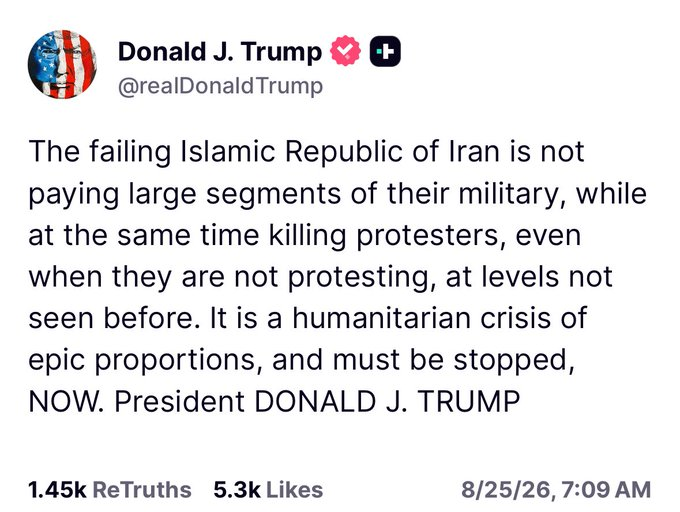 DanielLMcAdams's tweet photo. So after threatening to annihilate Iran's entire civilization, Trump is returning to the "humanitarian intervention" as justification for his idiotic war that has destroyed our own economy? https://t.co/OjN2Kg2FOW