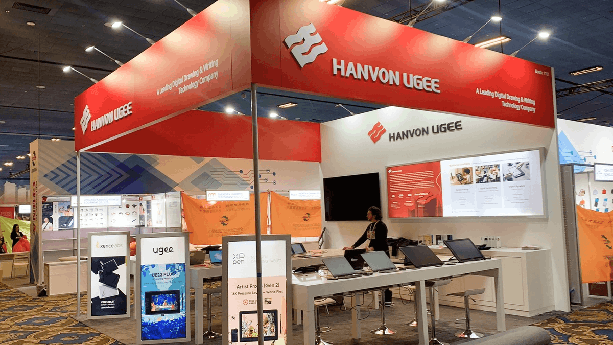 CircleExhibit's tweet photo. Hanvon Ugee CES 2025 Digital Drawing Technology Booth

A hands-on CES booth with pen displays, drawing tablets, demo stations, and large product screens that make the digital writing experience easy to try.

#CES2025 #DigitalDrawing #TradeShowBooth https://t.co/9QYaoL7lzA