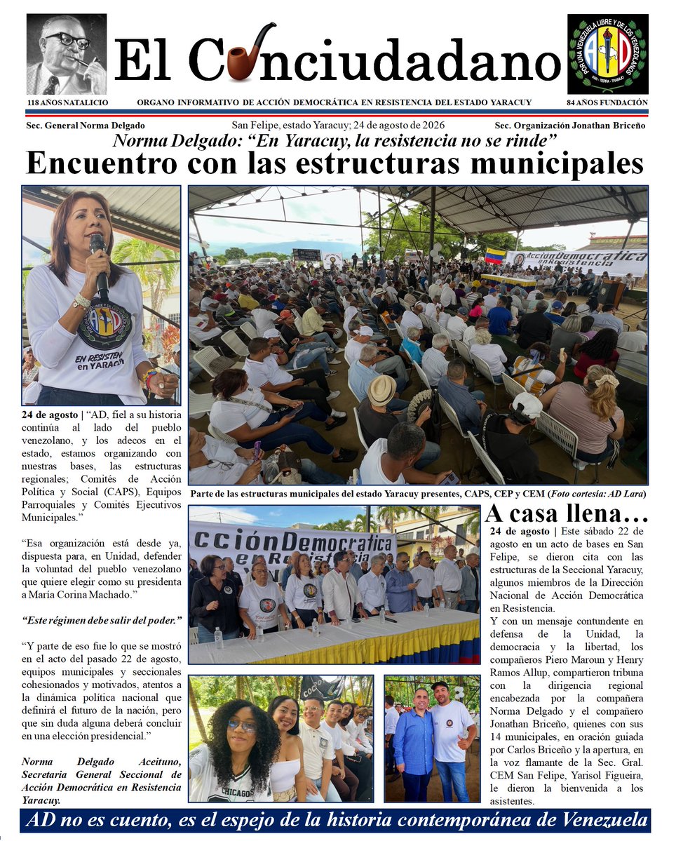 ADYaritagua's tweet photo. Boletín informativo semanal,
24 de agosto de 2026.
El Conciudadano edición especial. 

https://t.co/EPdM8LdEUf https://t.co/y3Qr8sCjlV