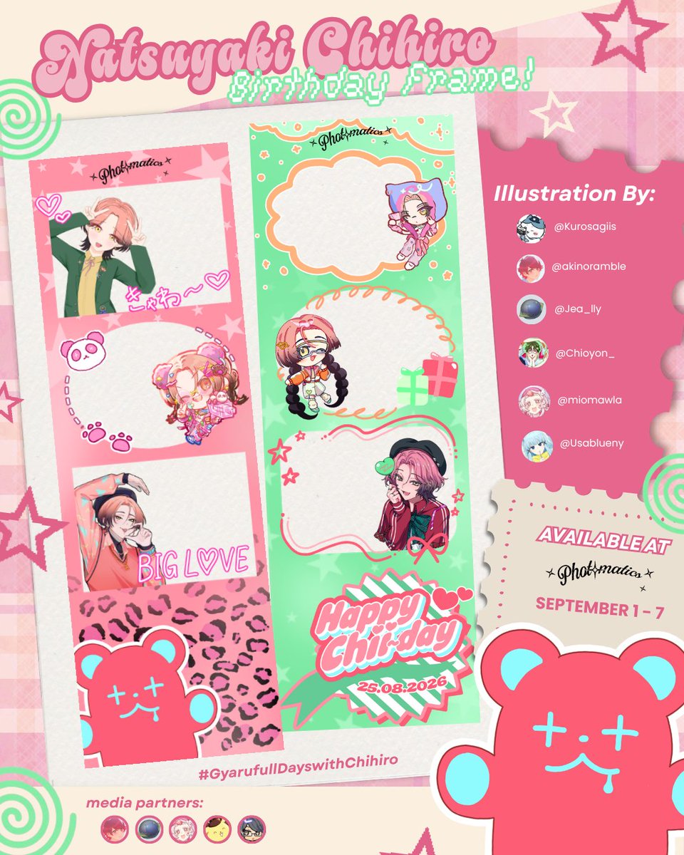 Akinoramble's tweet photo. "My birthday makeup looks perfect, too! Another awesome Chii update today♪"
🍮 A Photobooth event to celebrate Natsuyaki Chihiro's birthday ⊹ ࣪ ˖

🗓️1-7 September  2026
📍Photomatics

Don't forget to share your moments by tagging #GyarufullDayswithChihiro !! https://t.co/ZxrDzGgPqR