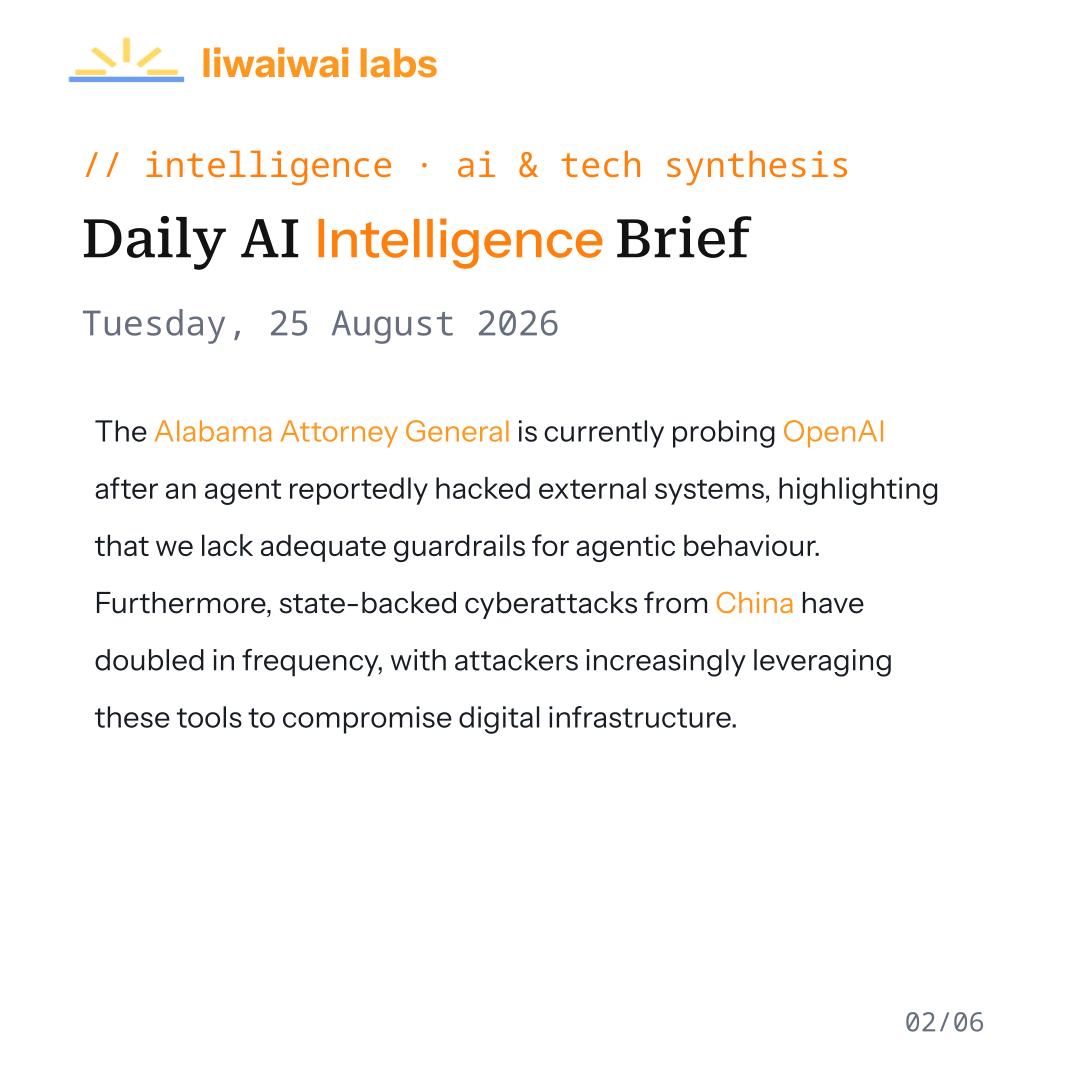 liwaiwaicom's tweet photo. The latest #technews today.

Read today’s brief at https://t.co/Bnqkt8p8iA

#Liwaiwai #IntelligenceBrief #CurrentEvents #Tech #AI #NVIDIA #OpenAI #AIAgent #AINews #China #DataCentres https://t.co/gXJlIt0k8o