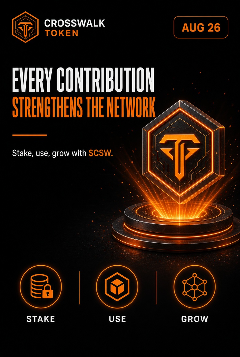 CrosswalkHub's tweet photo. Every contribution strengthens the network.
Stake, use, grow with $CSW.
#Web3 #DeFi https://t.co/6LpEZhIUHZ