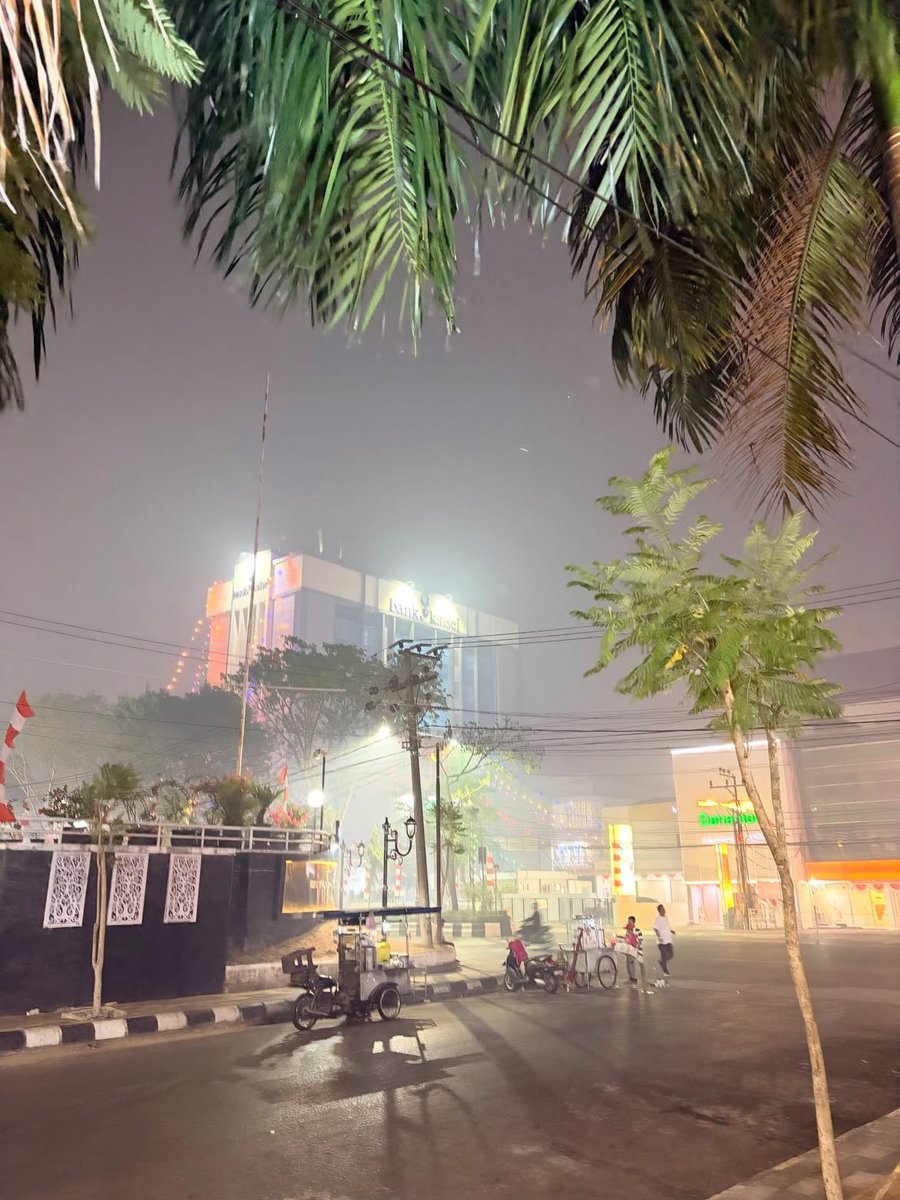 itskaesha's tweet photo. update dari daerah yang katanya udah bebas kabut asap (28/08): Banjarmasin malam ini malah berkabut tebel banget.. jalanan sampe keliatan samar dan keluar bentar aja udah mulai kerasa sesek, tenggorokan ga enak, sama batuk"

ga tau ini kabut biasa atau masih ada sisa asap, tapi yang jelas udara malam ini bener" ga nyaman. katanya udah aman, tapi kalo kondisi di lapangan masih begini, sebenarnya yang udah aman itu apanya?