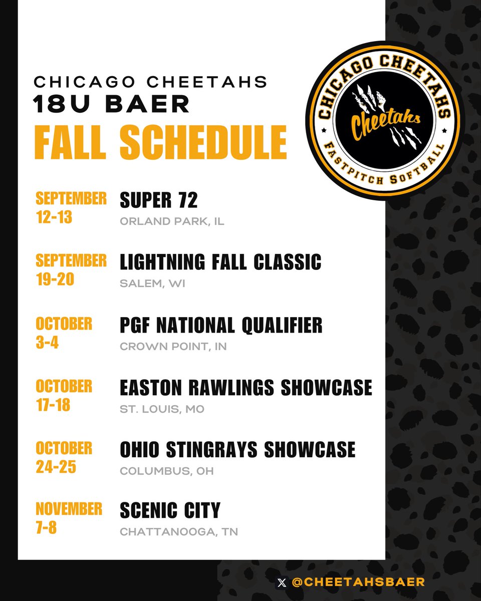 CheetahsBaer's tweet photo. LET’S GO. Introducing the 2026-27 Chicago Cheetahs Baer roster and our fall schedule. Get ready for a fall full of BTA‼️🐆 https://t.co/SUjCZMszJS
