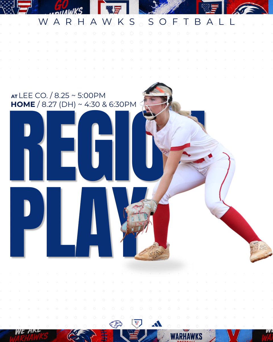 _VHSSoftball's tweet photo. REGION PLAY STARTS TODAY. 

We’re hitting the road tonight as we open region play against Lee Co with Game 1 of the series.
We need you in the stands loud &amp; proud!💪

#GoWarhawks | #VHSSB26 | #ForTheV https://t.co/a5pknlTb4W