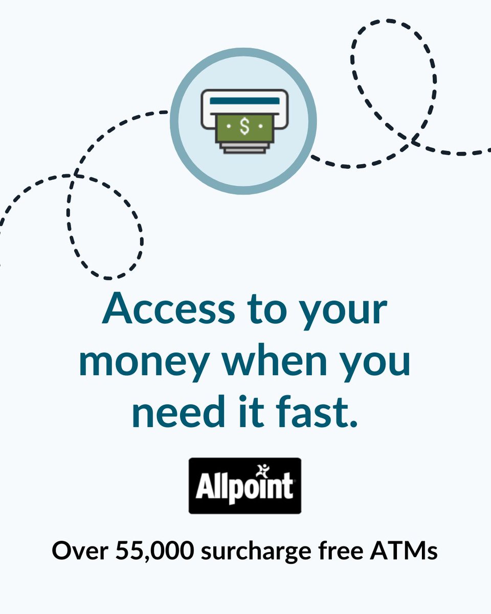 SpaceCityCU's tweet photo. As a Space City CU Member, you can make free withdrawals at any of Allpoint's 55,000 ATM locations. To learn more and find one near you, visit https://t.co/m4Y48434n4
#atm #atmwithdrawal #atmdeposit #atmnearme https://t.co/YUK7E8YnGA