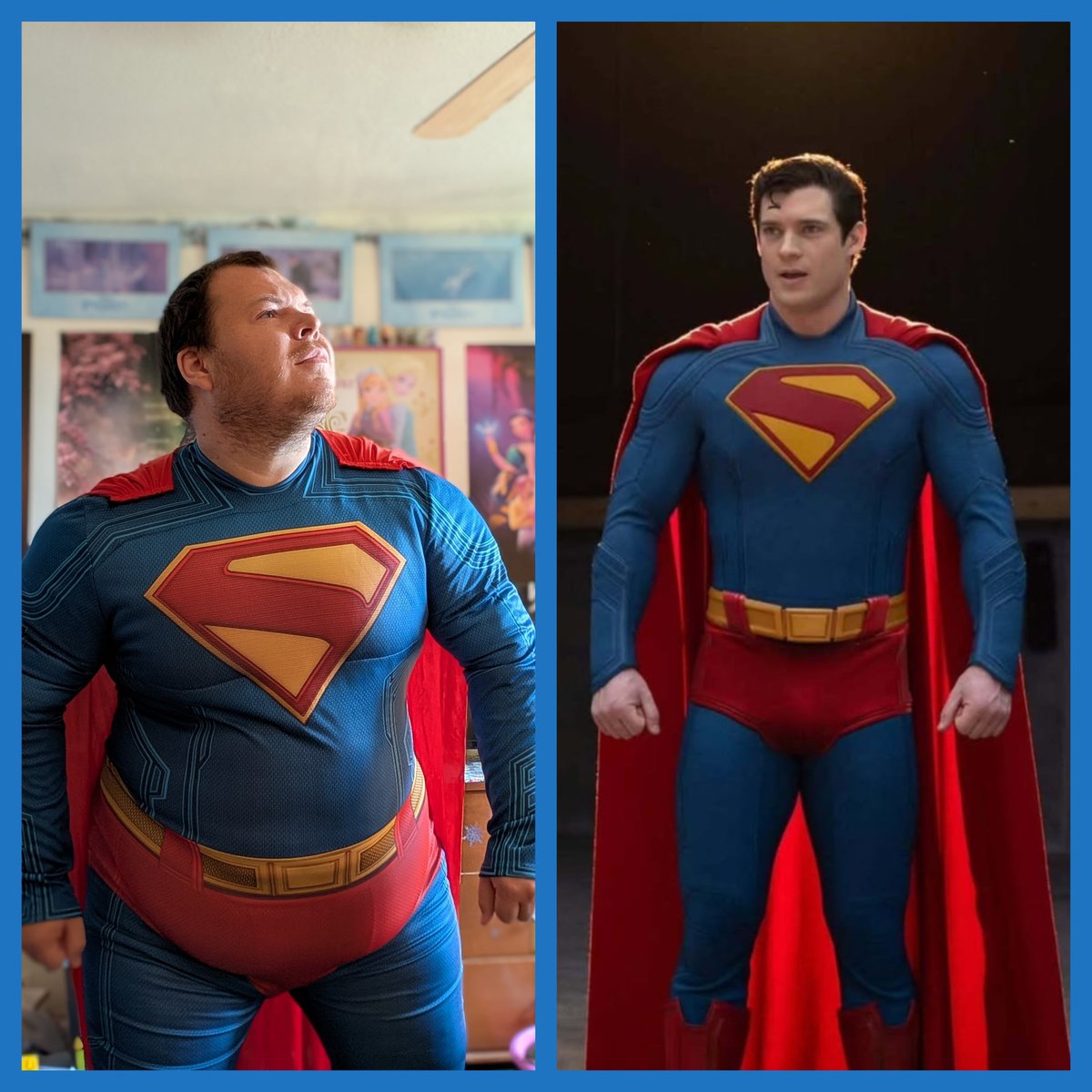 thanofoz1995's tweet photo. When you see David Corenswet’s iconic Superman test photo and immediately have to recreate the energy. 🦸‍��️💙❤️ Nailed it or nah? #Superman #DavidCorenswet #SupermanCosplay #CosplayVsCharacter https://t.co/UbLgP7vGOD
