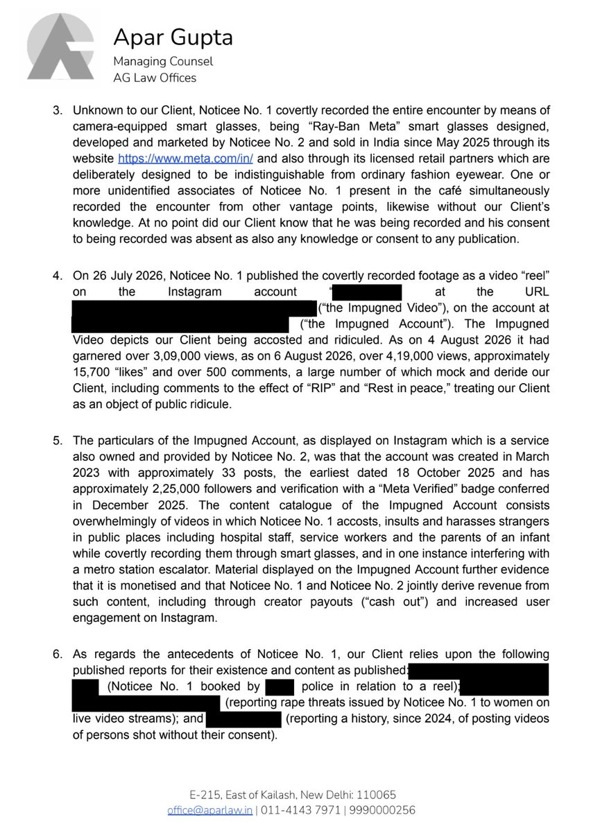 internetfreedom's tweet photo. Acting pro-bono we are putting META to notice for it's creepy AI smart glasses that lead to secret recordings, privacy violations and disparagement. https://t.co/LwOe89JxB8