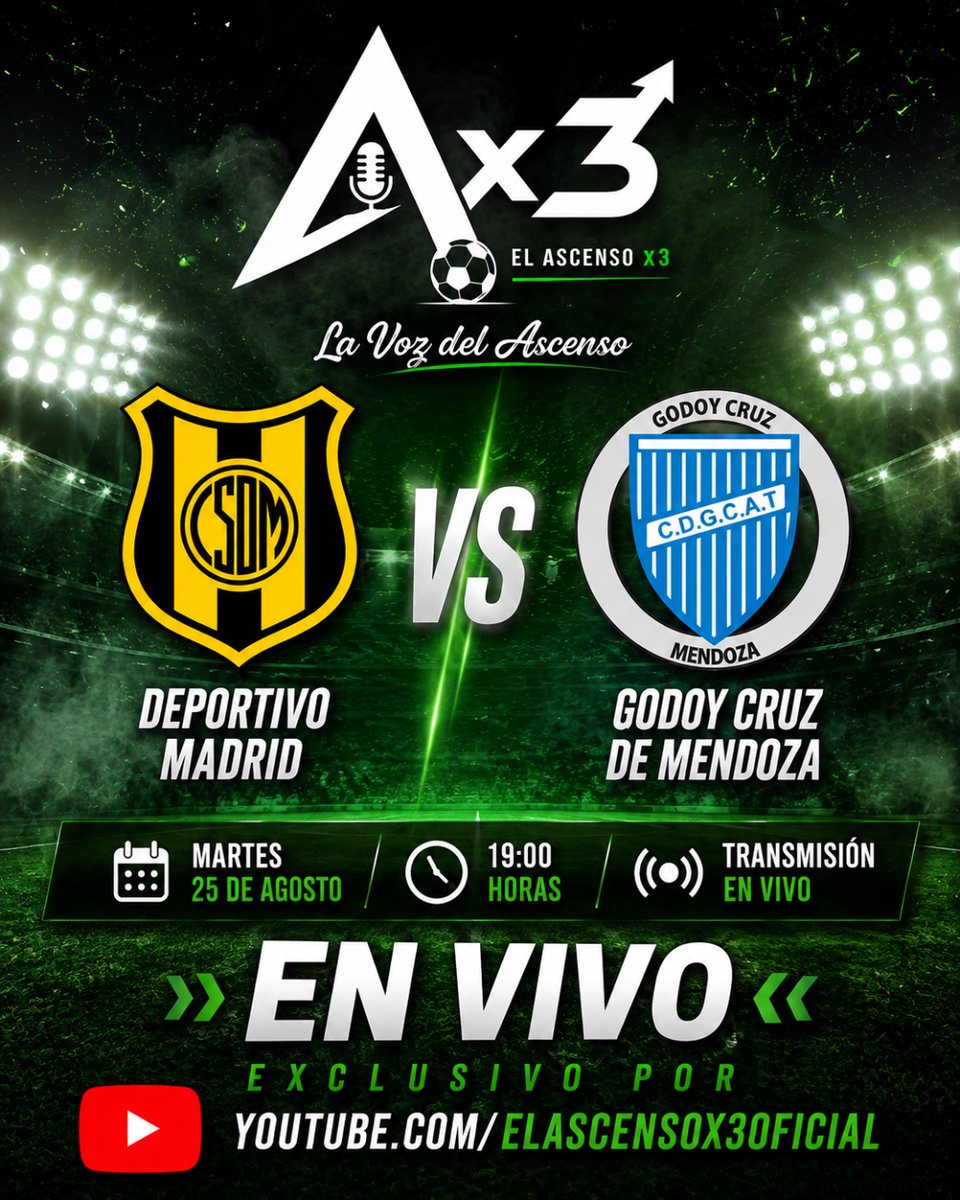 ElAscensox3's tweet photo. 🗓️ HOY MARTES
🔥 DOBLE TRANSMISIÓN

⏰ 15.00 hs ⚽️ #VillaDalmine 🆚 #TalleresRE
⏰ 19.00 hs ⚽️ #DeportivoMadryn 🆚 #GodoyCruz 

🔔 Exclusivos en Nuestro Canal de YouTube 
🔗https://t.co/hPIMHvdBUx 

👤 @DanielCacioli https://t.co/RUn79RECgU