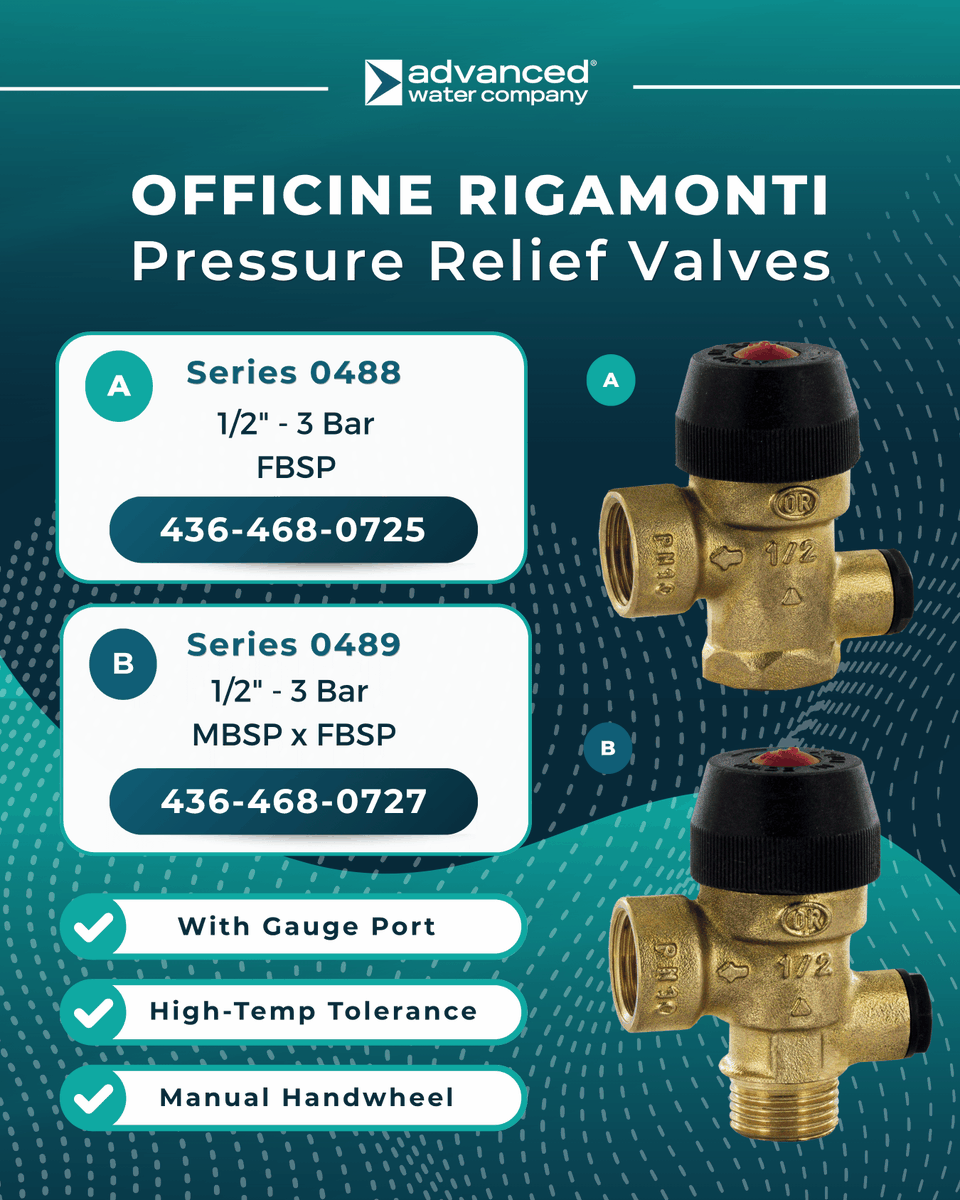 AdvancedWaterCo's tweet photo. 🔔 Product Spotlight: Officine Rigamonti 0488 &amp; 0489 Series Pressure Relief Valves!

Log in to our merchant portal for more information. 
#Plumbing #PressureReliefValves #OfficineRigamonti https://t.co/X98BhUdZl4