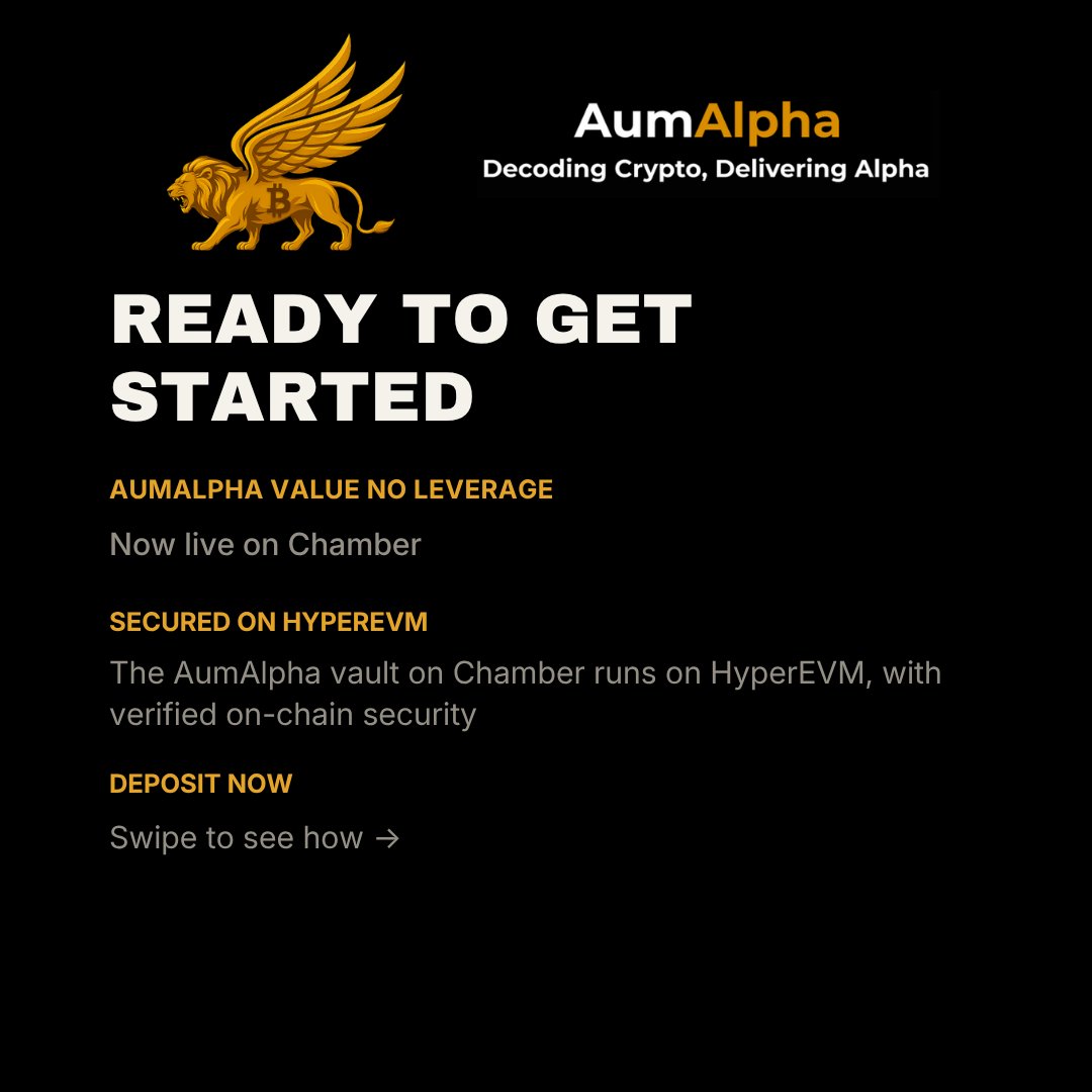 Aum_Alpha's tweet photo. AumAlpha has launched a vault on Chamber, 'AumAlpha Value No Leverage'. Connect a wallet securely, deposit funds, and AumAlpha manages returns through structured allocation. Start depositing now!
https://t.co/YJzBoh4GkH
#DigitalAssets #CryptoInvesting #AumAlpha https://t.co/P1V8YAD4WM