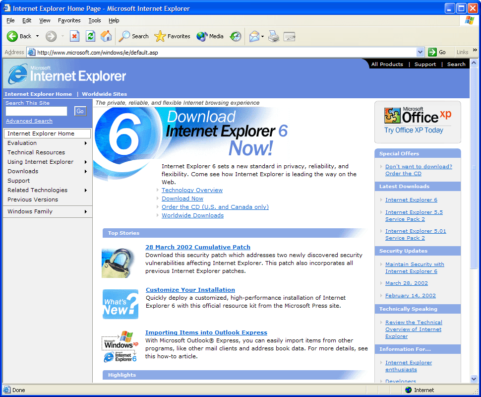 WebDesignMuseum's tweet photo. On August 27, 2001, Microsoft released Internet Explorer 6.0.   

IE 6 was integrated into Windows XP and was also compatible with previous versions of the system down to Windows 98. 

#InternetHistory https://t.co/63T86W1FhA