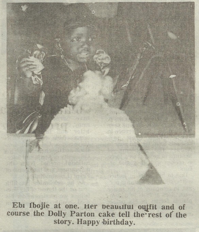 StartArchiving's tweet photo. It's 1993, a Nigerian child celebrates her birthday with a "Dolly Parton" cake.

Source: New Nigerian https://t.co/41diXh5rfG