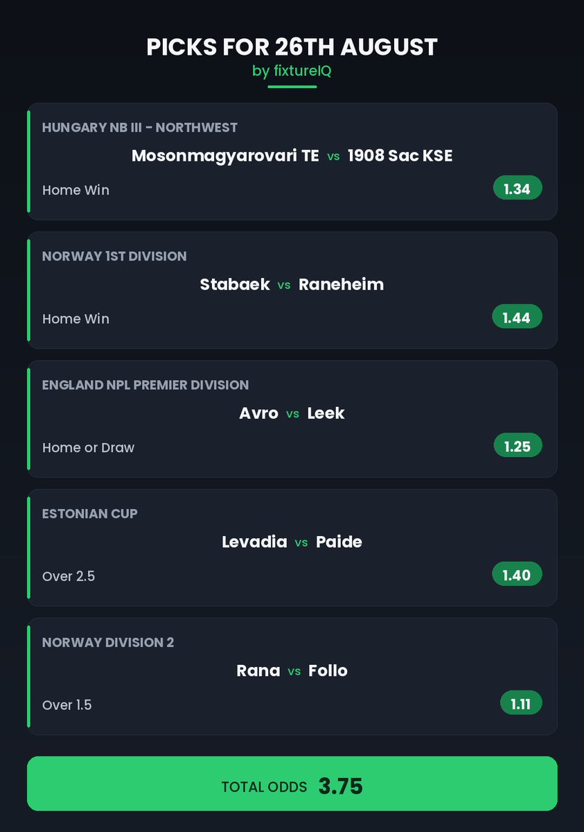 fixtureiq's tweet photo. Tomorrow’s picks are locked in! 🔥⚽ Let’s go for another solid day! 💯
Total odds: 3.75
#fixtureIQ #Matchday https://t.co/GuqTtLmZ5V