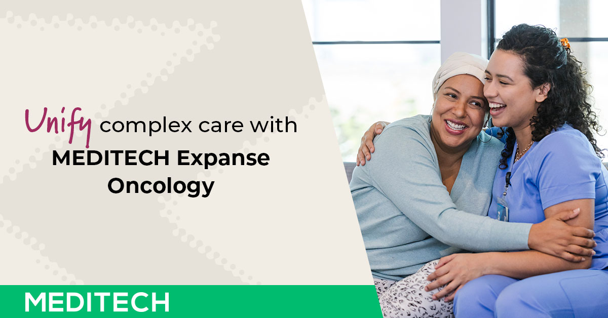 MEDITECH's tweet photo. Expanse Oncology prioritizes whole-person care through a single, integrated record — providing oncologists with a complete patient history.

Learn more: https://t.co/NqXxRL7KL0 

#Expanse #Innovation #EHR #Oncology https://t.co/XkzkSrtMIX