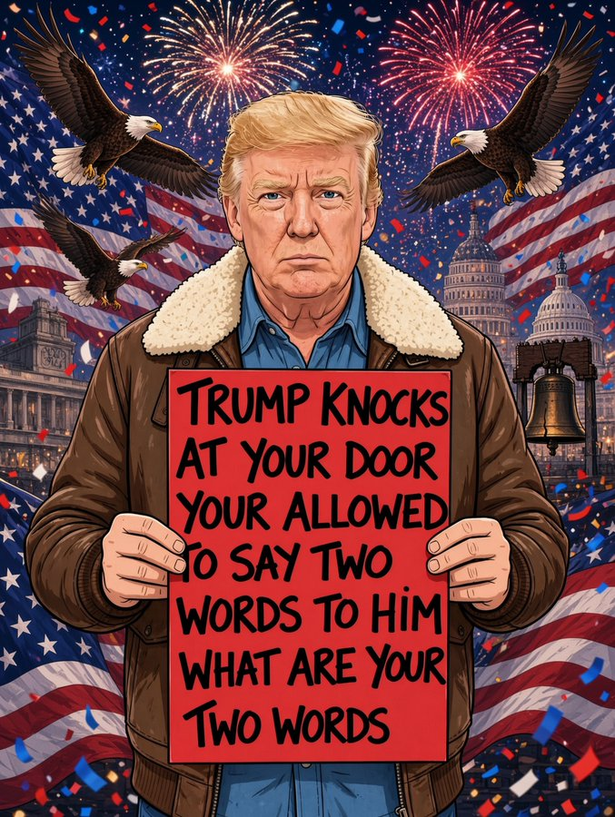 AntiLeftMemes's tweet photo. What TWO words do you say to President Trump ?? https://t.co/IaU9qycGxy