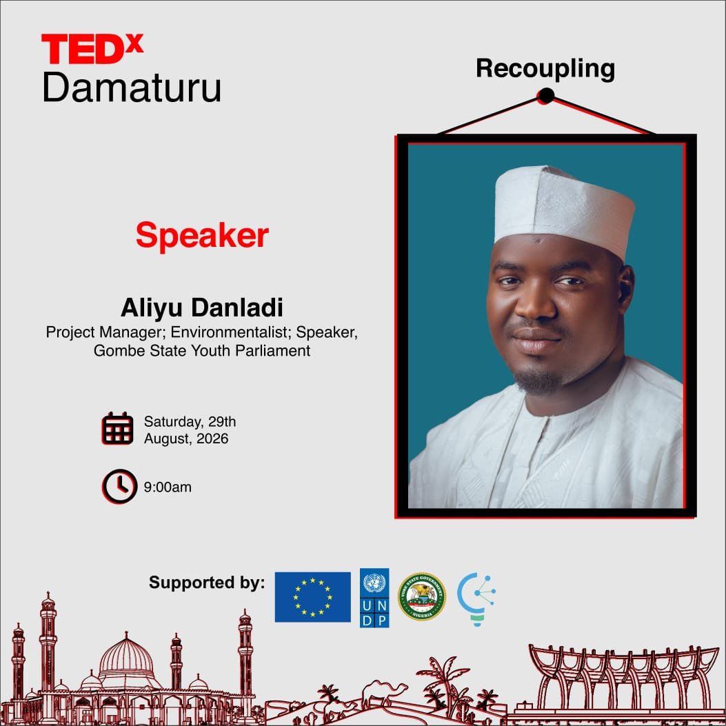 TEDxDamaturu's tweet photo. Environmentalist. Author. Youth leader.

Aliyu Danladi works on sustainability, climate action and community development, and serves as Speaker of the Gombe State Youth Parliament. https://t.co/cLmyHaGvFr