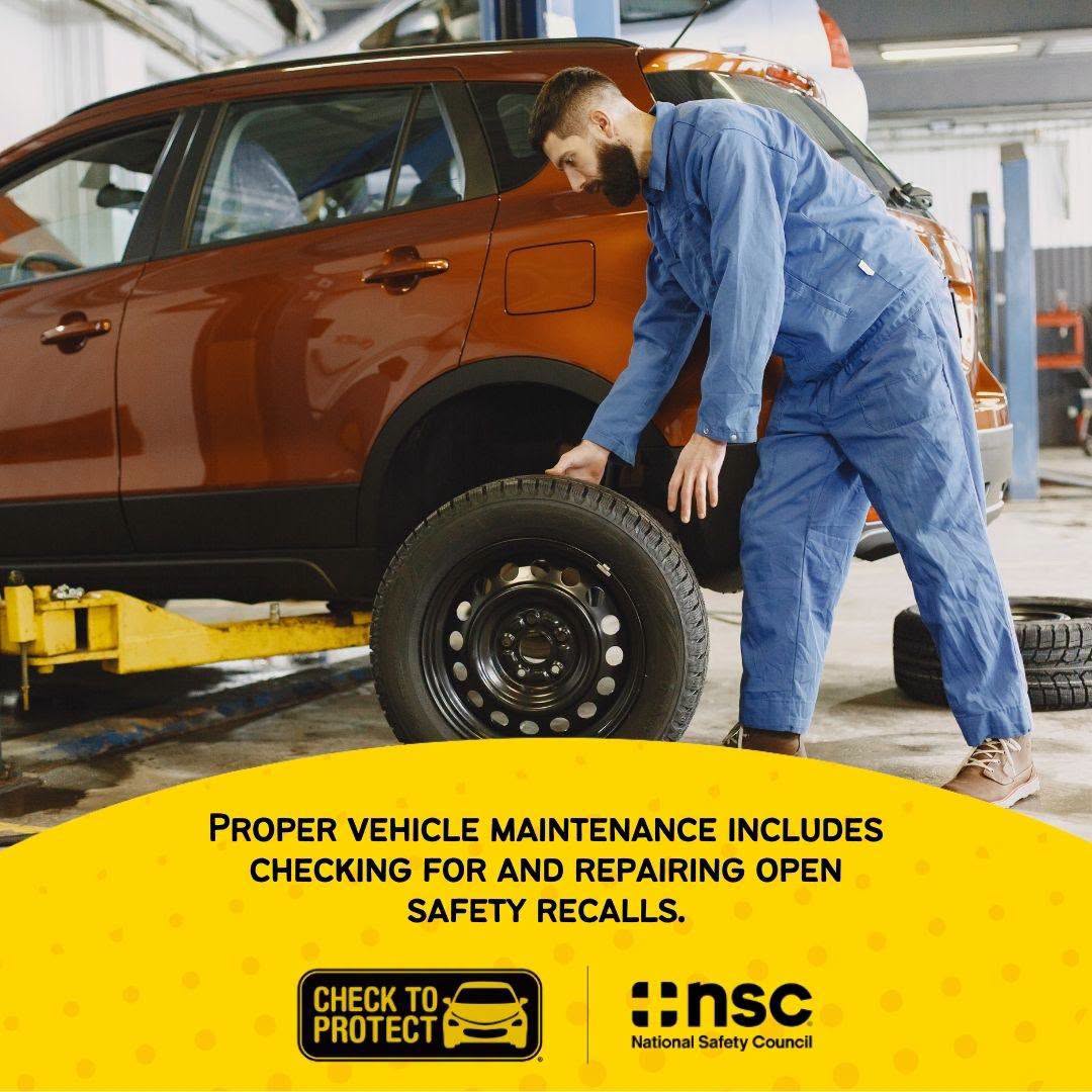 NSCsafety's tweet photo. Just like keeping up with oil changes and replacing worn tires, it's important to stay on top of vehicle safety recalls. The NSC #CheckToProtect initiative allows you to check for recalls here: https://t.co/iINDuiFmqV. https://t.co/sH8pin9NQ1