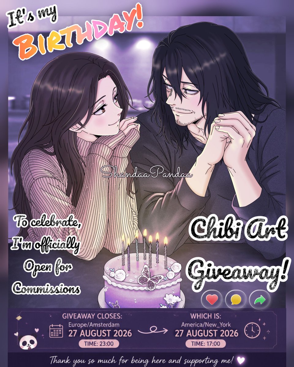 ShandaaPandaa's tweet photo. It's my birthday 🎂🎉 

There's a giveaway and open commission to celebrate. Visit my Instagram @ShandaaPandaa to participate

#aizawa #aizawashota #aizawashouta #eraserhead #mha #myheroacademia #bokunoheroacademia #bokunohero #bnh #digitalart #art #drawing #procreate https://t.co/NW42PQJ6ok