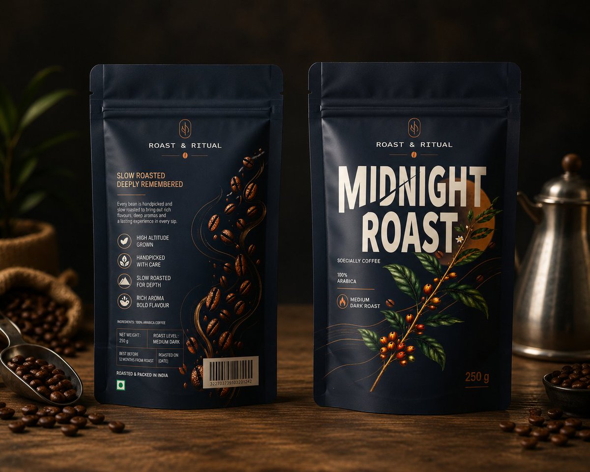 sonuwatts10's tweet photo. Midnight Roast ☕ | Coffee Packaging Design
Designed in Adobe Illustrator with a focus on bold typography, premium colours &amp; clean packaging composition.

#PackagingDesign #Illustrator #GraphicDesign https://t.co/dwoUU7f31K