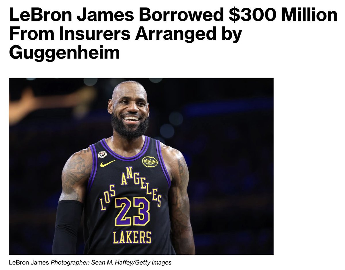 junkbondinvest's tweet photo. Here's how a single basketball player gets funded by insurance premiums.

LeBron sets up an LLC. The LLC issues bonds backed by his non-basketball income (e.g., a lifetime Nike deal, licensing, etc). 

Two life insurers, managed by Guggenheim, buy $300 million of the bonds. 2049 maturity. 4.8% coupon. Another $60 million follow-on in 2022.

Life insurers used to hold plain bonds matched to future claims. Now they hold this. Not saying it's bad risk/reward but this is the modern insurance balance sheet.