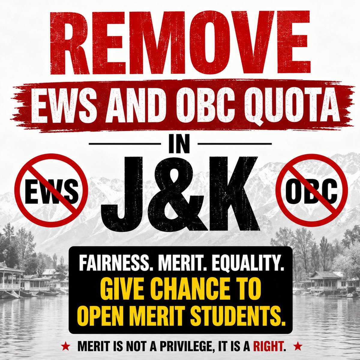 aaqib121_'s tweet photo. Across India, OPEN MERIT vs EWS/OBC cutoff gap: ~10–15 marks gap .

In J&amp;K: ~200–250 marks gap .

This huge gap  disparity reflects excessive reservation and calls for a rational, balanced reservation policy. https://t.co/izabt7vq3d