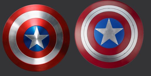 Krolliox's tweet photo. @CHICOx58 Because they're a different shields, if you look closely, the shield Steve gave Sam has a line going around the middle of the white line, when Steve's shield doesn't.
Steve's left, Sam's right. https://t.co/2SkaNCws2V