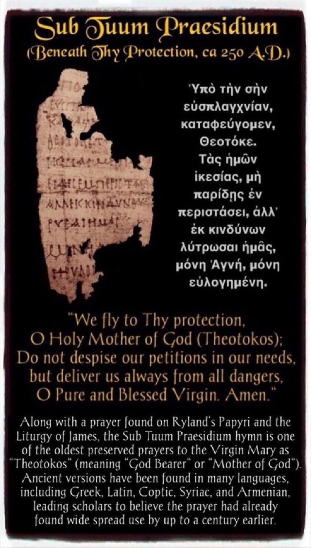 Faithful2Pray's tweet photo. Yes, early Christians prayed for intercession of the Virgin Mary. Preserved on a papyrus, dating to AD 250 https://t.co/RvMwMxXiK7