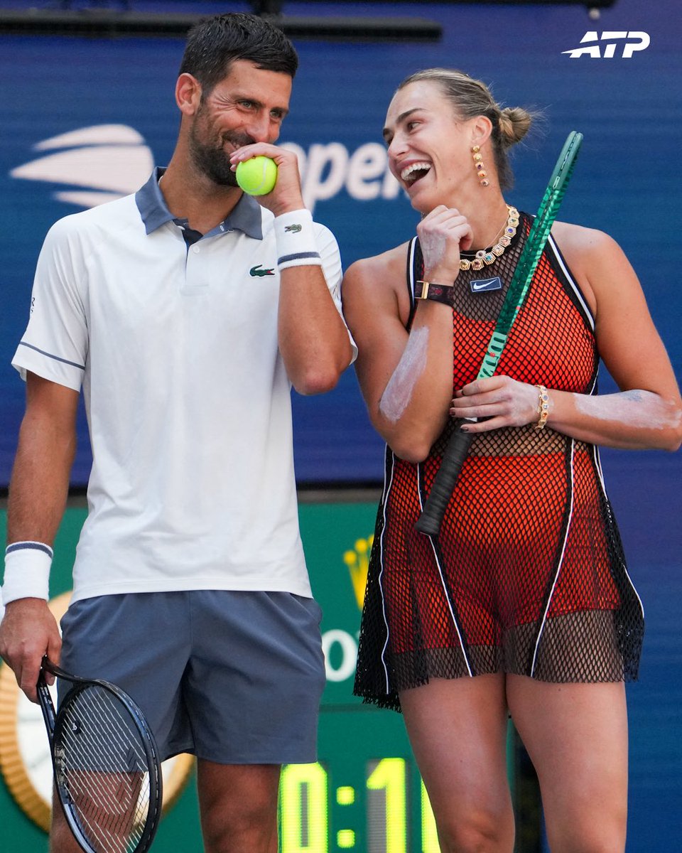 atptour's tweet photo. ICONS 🙌

Give us your best team names for Djokovic &amp; Sabalenka below 👇 

#USOpen https://t.co/3rKqZimsU2