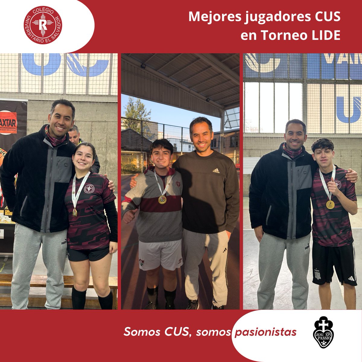 USALVADORCHILE's tweet photo. Deportistas destacados en el reciente Campeonato LIDE ⚽👏👏👏

🥇 Categoría Damas: Matilda Román (IV medio B).
🥇 Categoría Intermedia: Tomás Pávez (III medio B).
🥇 Categoría Superior: Juan Pablo Larraín (IV medio B). https://t.co/9sfePtcbpa