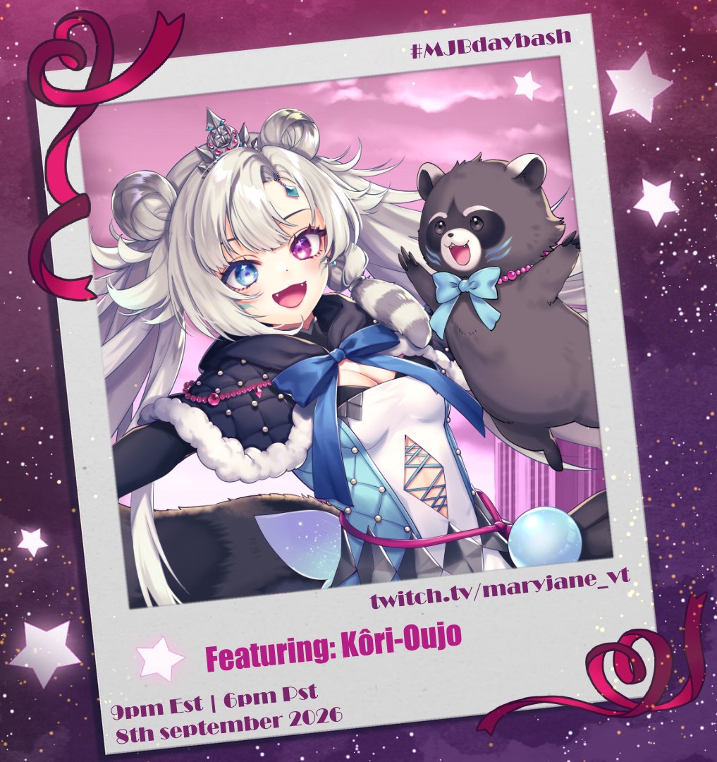 korioujo's tweet photo. ‼️Performance Announcement‼️
I'm honored to say I'm participating in @Mary_JaneVT 's Birthday concert! 🍧🦝💜 #MJBdaybash
TYSM for having me!🥺Check it out on their Twitch on Sept 8 @ 6pm PT/ 8pm CT/ 9pm ET ✨ https://t.co/AW1oKsOMUa